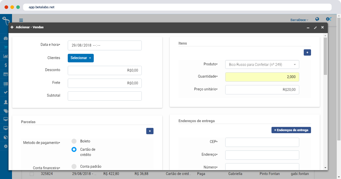 Venda também por um e-commerce ou no balcão direto pelo sistema